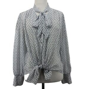 Skies Are Blue Size M Sheer Button Down Blouse White Lightweight Chic Top Career